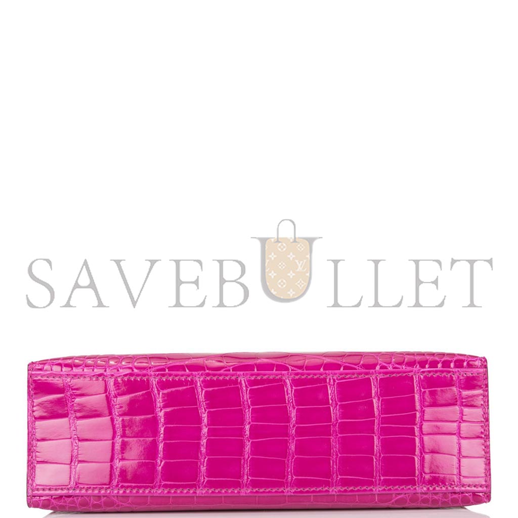 HERMÈS MASTER ROSE SCHEHERAZADE SHINY ALLIGATOR MINI KELLY POCHETTE GOLD HARDWARE (22*14*7cm)